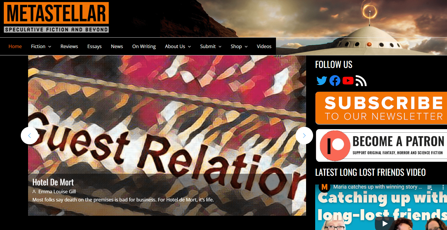 screenshot of Metastellar website front page with Hotel de Mort in gallery